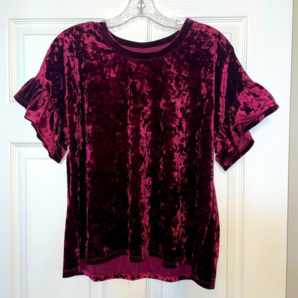 Altar’s State Deep Red/Burgandy Crinkled Velvet Blouse Size Large